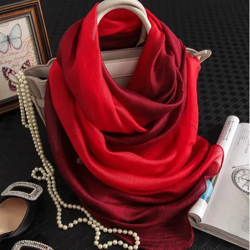 Vista 5 de Bufanda de seda de algodón, elegante, suave, bufandas de sombra de color para mujer