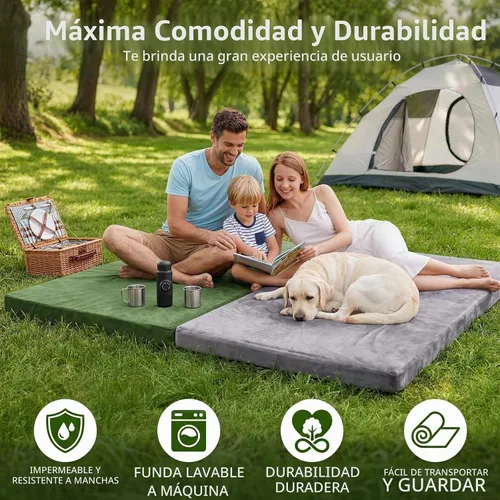 Vista 5 de Almohadilla de colchón de campamento, colchón de espuma viscoelástica de 3 pulgadas con parte inferior antideslizante y funda lavable, tapete Gris