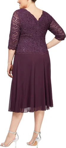 Vista 2 de Alex Evenings Women's Tea Length Embroidered Bodice Mother of The Bride Gown, Wedding Guest Dress