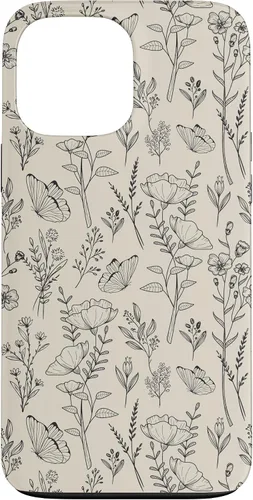 Vista 24 de Black & Cream Butterfly Meadow Botanical Wildflower Pattern Case for iPhone 17