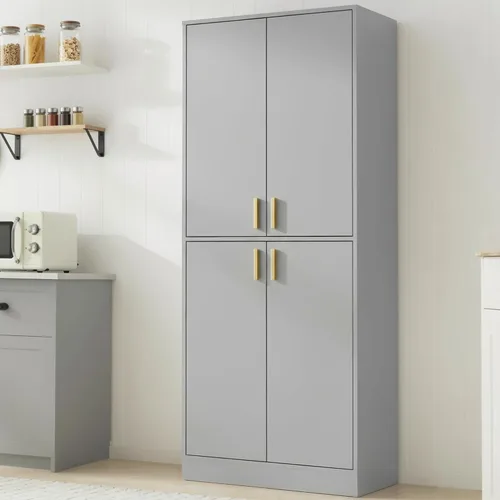 Vista 11 de Cozy Castle Armario de despensa de cocina, armario de almacenamiento de madera de 71 pulgadas de alto con puertas y estantes, 4 puertas, armario