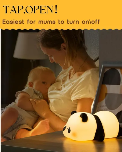 Vista 3 de Recolte - Bonita luz nocturna de panda con lazo de regalo, lámpara LED de silicona blanda para animales, luz regulable de 3 niveles para niños