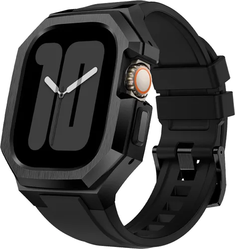 Vista 7 de Estuche de metal de lujo con correa compatible para Apple Watch de 44 mm, 45 mm, 46 mm, 49 mm, cubierta protectora resistente para hombre con correa