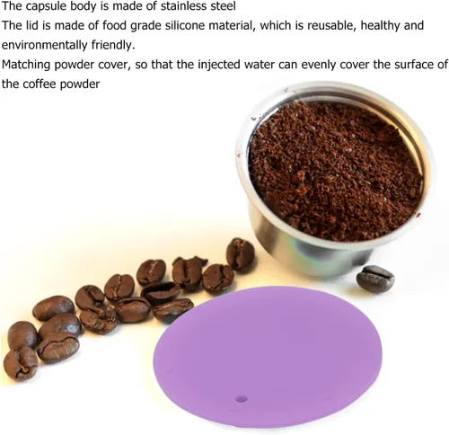 Vista 2 de Cápsulas de café reutilizables, cápsulas de café de repuesto de acero inoxidable, juego de tazas de filtro de café reutilizables con cubierta