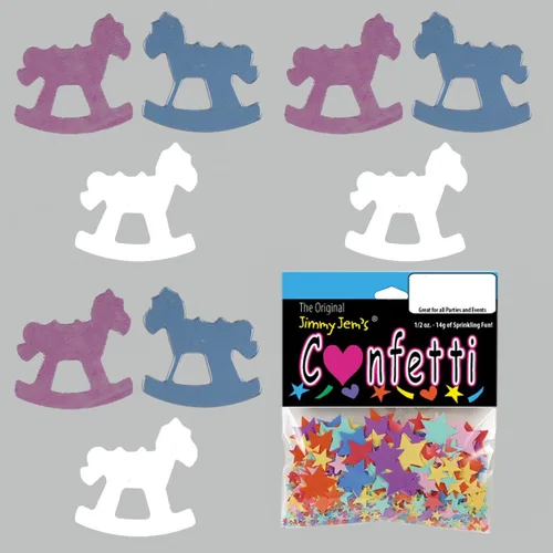 Vista 3 de Caballo mecedor de confeti azul, rosa, blanco - paquete al por menor #8336 QS0