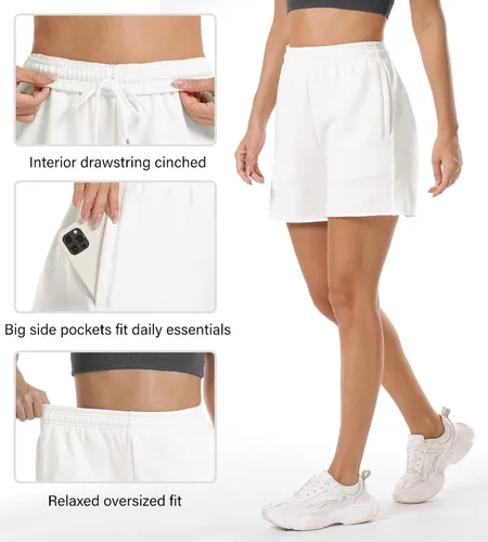Vista 4 de Stelle Pantalones cortos de verano para mujer, cómodos, de algodón, de cintura alta, con bolsillos
