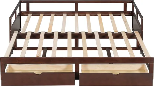 Vista 5 de MERITLINE Sofá cama con nido y dos cajones, sofá cama extensible para dormitorio, sala de estar, espresso