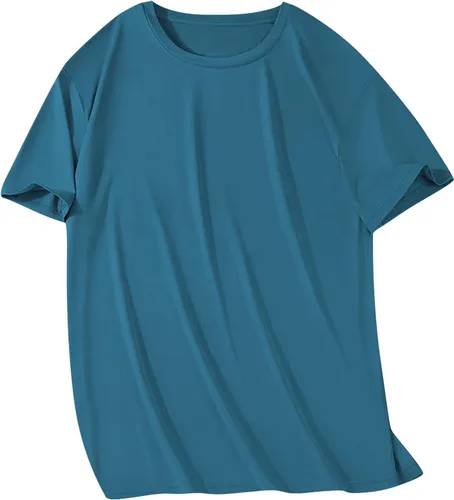 Vista 9 de Camisas grandes y altas para hombre, pesadas, cuello redondo, de algodón, que absorben la humedad, atlética, elástica, hipster