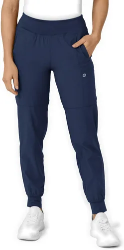 Vista 20 de Pantalón de hospital para mujer con cintura cómoda y estilo jogger, rojo, talla S Negro