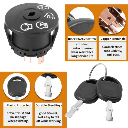 Vista 5 de Interruptor de encendido de arranque con 2 llaves para tractor X100 Series X300 X304 X310 X320 X324 X330 X340 X350 X354 X360 X370 X380 X384 X390