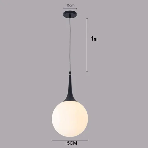 Vista 3 de Milky White Glass Spherical Pendant Lamp Modern Hanging Light Fixture E27/E26 Sockets Adjustable Wire Suspension Chandeliers for Cafe Restaurant Dark