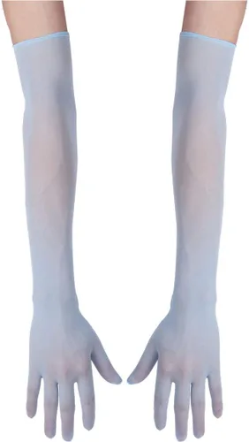 Vista 3 de Alvivi Guantes largos de malla transparente para mujer, longitud del codo, dedos completos, medias y manoplas para club