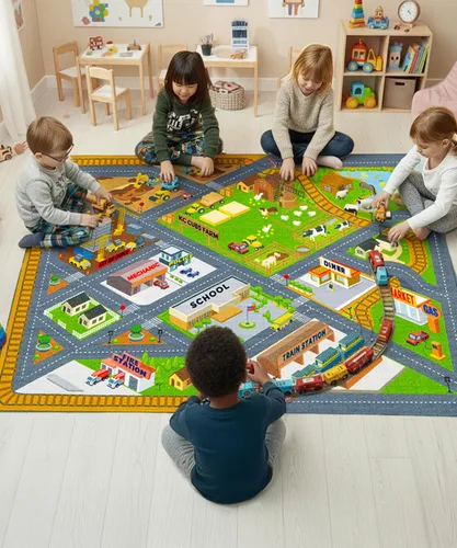 Vista 12 de KC Cubs 8x10 Alfombra de Carretera con Animales Safari para Coches de Juguete – Alfombra de Juego Educativa para Niños, Pequeños, Guardería, Aula