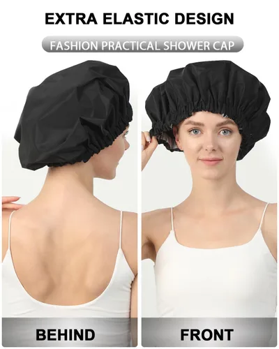 Vista 6 de YIZIJIZI Gorro de ducha, gorras de ducha para mujer reutilizables impermeables, gorras de ducha de dos capas grandes reutilizables adecuadas