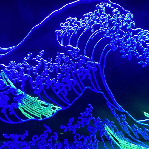 Vista 6 de Letrero de neón LED The Great Wave Off Kanagawa, letrero japonés de Katsushika Hokusai clásico, arte de pared para habitación, letreros de luz