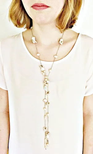 Vista 2 de ivory Pearl Textured Long Lariat Necklace
