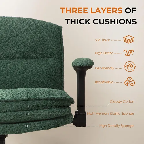 Vista 4 de Dowinx Silla cruzada con brazos y ruedas abatibles ajustables, cómodo sillón ergonómico de escritorio de oficina con 3 cojines de capa, silla