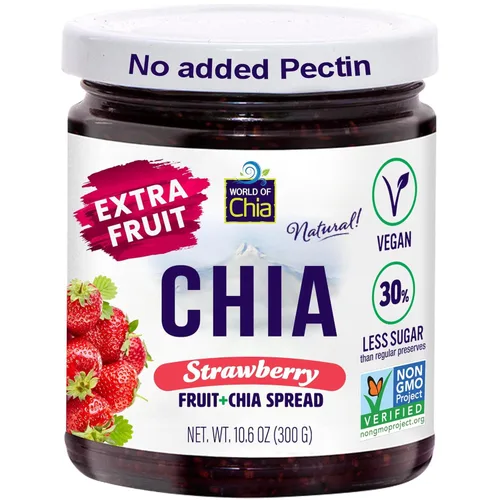 Vista 9 de World of Chia Mermelada de semillas de chía de frutas extra, mermeladas y conservas de moras, mermelada de chía súper alimentaria, totalmente