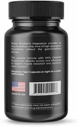 Vista 3 de Bisglicinato de magnesio extra fuerte 100% quelado para una alta absorción para apoyar el sueño reparador y la relajación muscular, 90 cápsulas