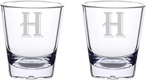 Vista 8 de Juego de 2 vasos de chupito con letras de monograma de 1.5 oz (B)