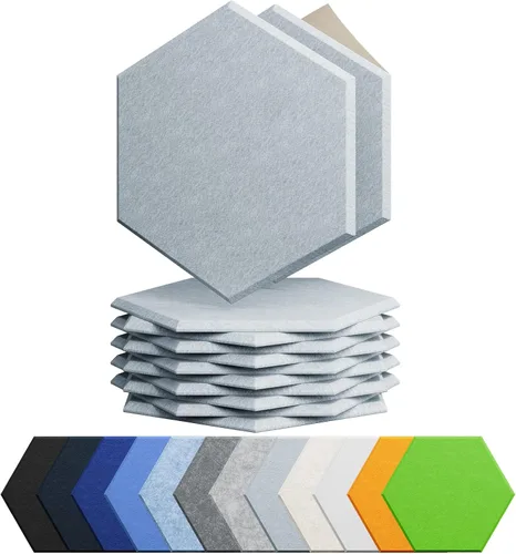 Vista 27 de Amantech - Paquete de 12 paneles acústicos autoadhesivos de espuma acústica a prueba de sonido, alta densidad, hexagonales, 12 x 10.23 x 0.4 Beige