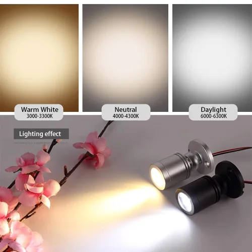 Vista 4 de Mini focos LED regulables de 12V para exhibición – Luz diurna de 1.5W 6500K, focos pequeños para exhibiciones con regulador de intensidad, negro