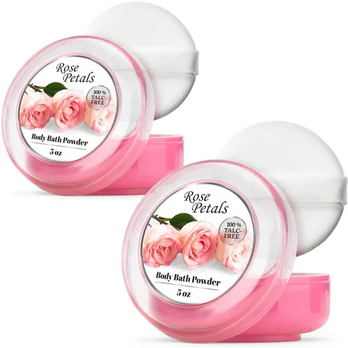 Vista 7 de R-NEU Polvo corporal para mujeres con borla de polvo, 100% libre de talco, elegante polvo perfumado de pétalos de rosa, después del baño para piel