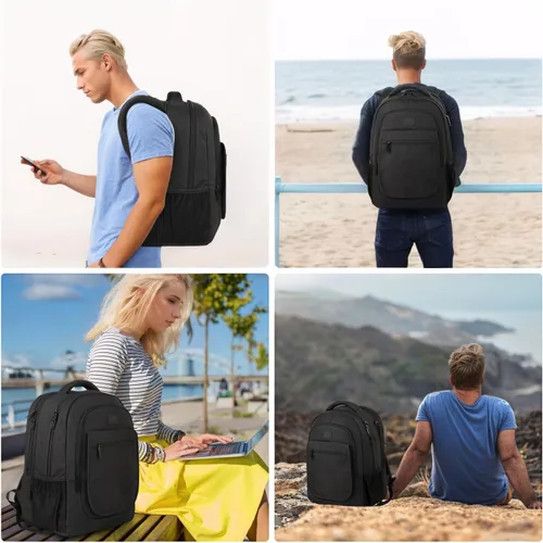 Vista 7 de Mochila para la escuela, mochila universitaria expandible de 15.6 pulgadas para niños y niñas, mochila de viaje antirrobo con puerto de carga USB