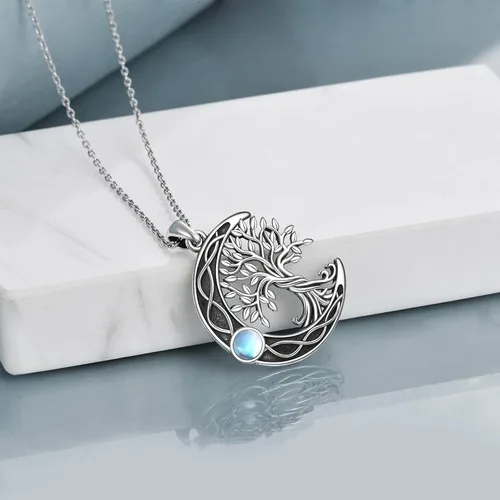 Vista 53 de ONEFINITY Collar de plata de ley 925 con diseño de árbol de la vida con colgante de nudo celta de concha de abulón para mujer