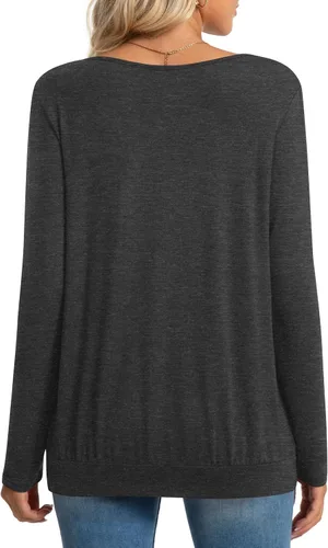 Vista 4 de Anymeet 2023 Women's Spring Fall Tunic Tops for Leggings Long Sleeve Casual Tshirt Pleated Loose Blouses
