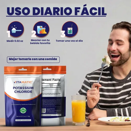 Vista 3 de Vitamatic Polvo de cloruro de potasio – 1 kg (2.2 lb) – Puro, sin rellenos, sin OMG, sin gluten