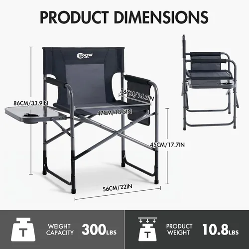 Vista 3 de Portal Silla de directores sillas de camping para adultos con mesa auxiliar, sillas plegables para adultos, sillas de director plegables para sillas