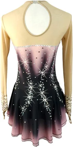 Vista 4 de LIUHUO Vestido de patinaje sobre hielo para niñas y mujeres, vestido de manga larga para patinaje artístico, color rosa, hecho a mano