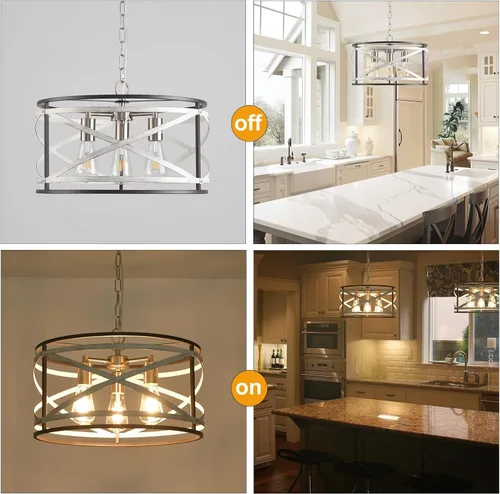 Vista 5 de Candelabros de granja para comedor, lámpara de metal de 3 luces, lámpara de araña rústica de 18.5 pulgadas, lámpara colgante para cocina, vestíbulo