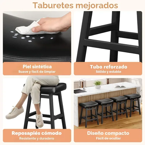 Vista 4 de Raynesys - Juego de 2 taburetes de bar de altura de mostrador, Taburetes de bar de 24 pulgadas para encimera de cocina, Taburetes de cocina