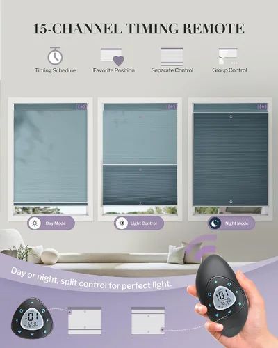 Vista 3 de Graywind Persianas celulares motorizadas con control remoto, persianas inteligentes de panal compatibles con Alexa y Google Home, oscurecimiento