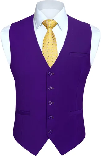 Vista 21 de HISDERN Vest 101 - Chaleco de traje ajustado para hombre con 3 bolsillos para negocios, formal, boda, baile de graduación y esmoquin casual a1-Negro