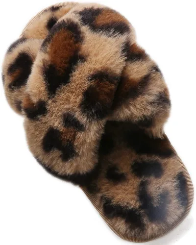 Vista 8 de LightFun Pantuflas peludas y peludas para niña, chancletas de piel con punta abierta, sandalias de banda cruzada para niñas, hogar, interior y Beige