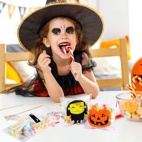 Vista 3 de Joottuan 320 bolsas de golosinas de Halloween, bolsas autoadhesivas transparentes de celofán, bolsas de plástico para galletas y dulces para regalos