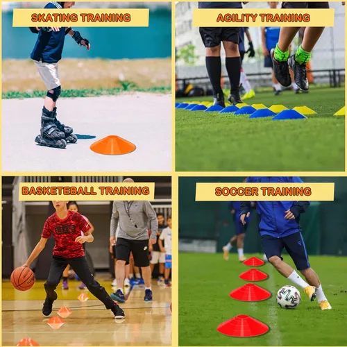 Vista 5 de Conos de disco para entrenamiento deportivo, paquete de 25/50 conos de fútbol de agilidad con bolsa de transporte y soporte, fútbol, fútbol