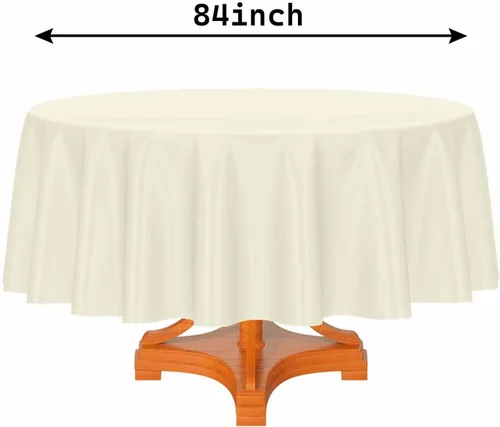 Vista 2 de HEIPINIUYE - Paquete de 2 manteles redondos de 84 pulgadas de plástico beige, manteles de mesa impermeables desechables para redondas, ideales