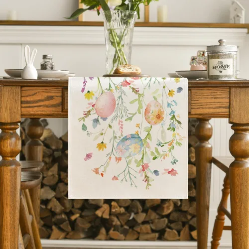 Vista 2 de Artoid Mode Camino de mesa de Pascua con diseño de huevos y flores silvestres, decoración de mesa de comedor para decoración de fiesta en el hogar