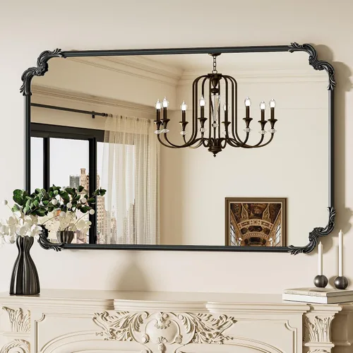 Vista 13 de Espejo rectangular negro barroco vintage para pared, 22 x 30 pulgadas, marco de desplazamiento antiguo, espejo de manto francés para chimenea, baño