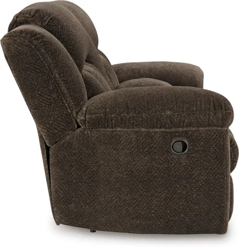 Vista 10 de Signature Design by Ashley Frohn - Sofá biplaza reclinable doble manual moderno con consola, almacenamiento y portavasos, color marrón oscuro