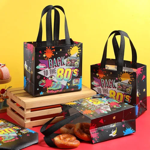 Vista 3 de Blosssound 30 bolsas de recuerdo de fiesta de los años 80 a granel no tejidas de vuelta a los 80, bolsas de regalo de hip hop, golosinas