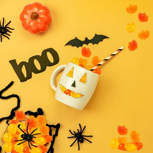 Vista 7 de Fruidles Dulces de calabazas de otoño, gomitas de sabores de frutas surtidos, aptas para alérgicos, sin OMG, sin edulcorantes artificiales (1 libra)