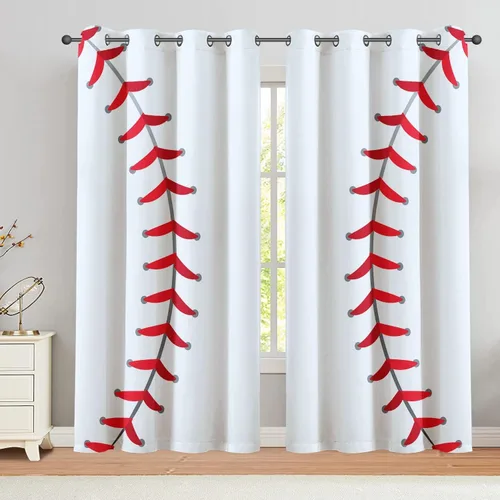 Vista 10 de Cortinas opacas de 42 x 63 pulgadas (2 paneles) con ojales para oscurecer la parte superior para dormitorio y sala de estar, deportes, béisbol