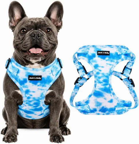 Vista 13 de Jack & Bully Arnés para perro, chaleco sin tirones, de neopreno ajustable, suave con malla transpirable, para todo tipo de clima, bulldog francés