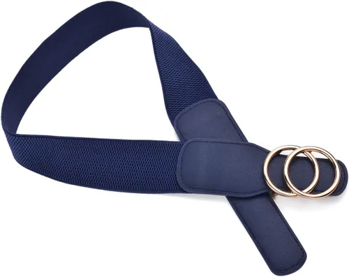 Vista 2 de Beltox - Cinturones elásticos de cintura ancha para mujer, con doble anillo, hebilla doradaplateada, Oro, plata