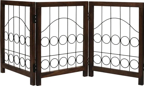 Vista 24 de Puerta independiente para mascotas para perros, puerta plegable de madera para perros para casa, puerta interior para perros para escaleras